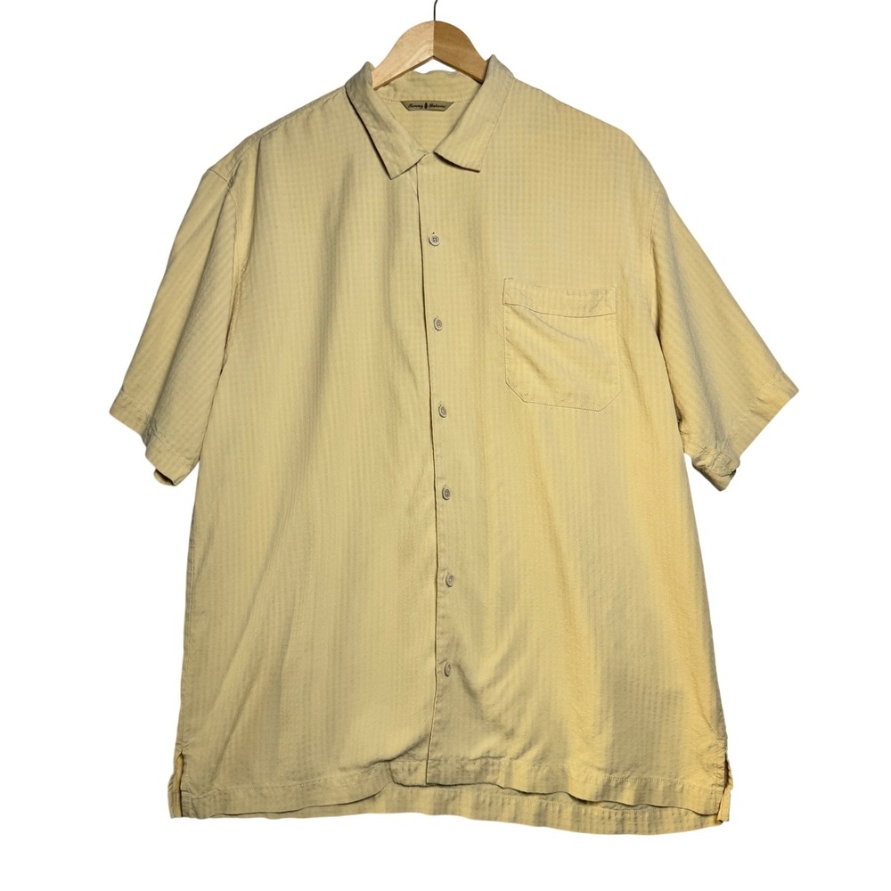 Tommy Bahama Mens Size L Silk Button Front Short Sleeve Yellow Shirt